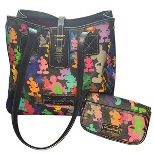 Disney Dooney & Bourke Wonder Mickey Silhouettes Tote + Wristlet Set – Rare 2010